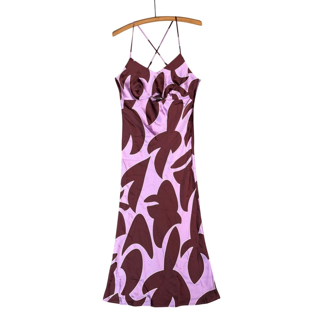 House of Harlow 1960 Purple Burgundy Abstract Satin Maxi Slip‎ Dress Womens L